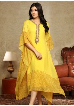 Yellow Georgette Chiffon Kaftan Kurti 